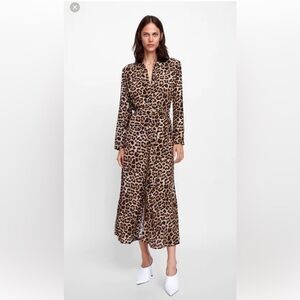 ZARA Long sleeve maxi, button-down, leopard dress M